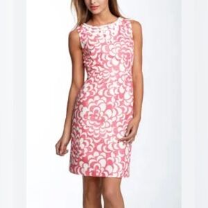 Eliza J Sleeveless Sheath Dress Linen Cotton Blend Floral Pink & White Size 6P